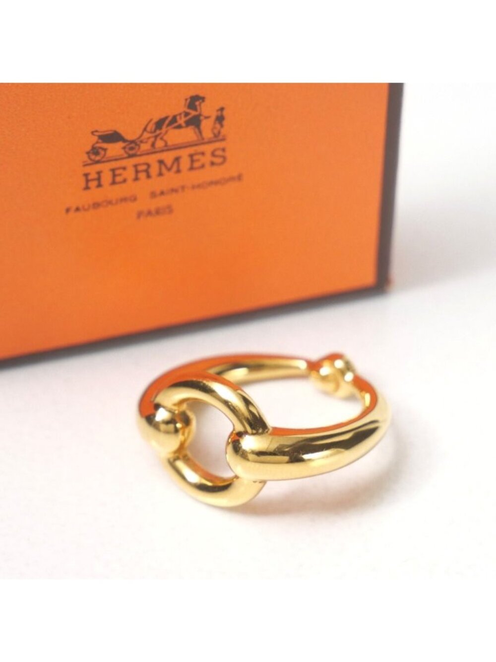 Hermes Vintage Scarf Ring Harness Horsebit Gold Colored